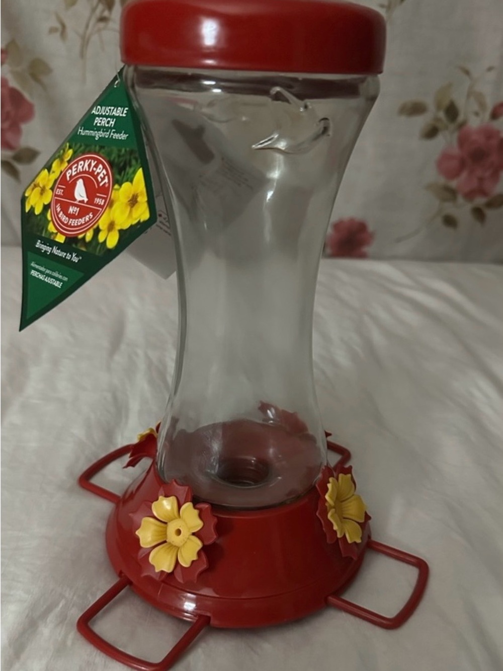 Red Hummingbird Feeder with Yellow Flower Ports perky pet